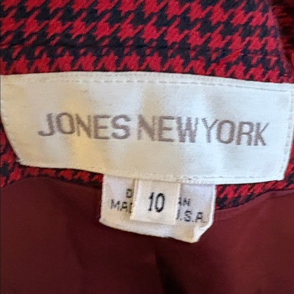 Vintage Jones New York Red & Black Houndstooth Double Breasted Cropped Blazer - Picture 5 of 5